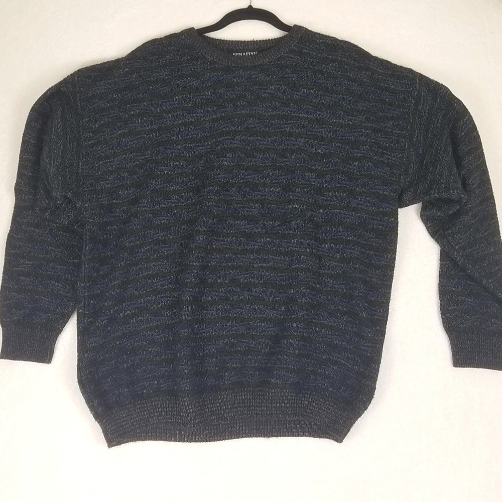 Serafini Textured Knit Sweater Mens XL Navy Green Excellent Crewneck Turkey VNTG